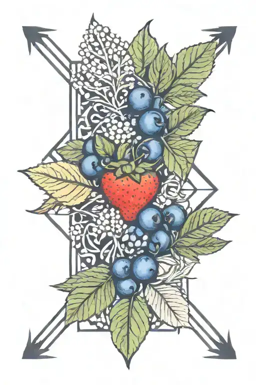 blueberries, strawberries, wild rice, sage, tobacco, cedar, sweet grass, maple,   tattoo design idea