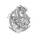 A dragon wrapped around a burning flower, symbolizing the fleeting nature of life and passion tattoo design idea