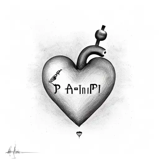a heart with the alphabets P,  J inside it and a  small heart inside the big heart with P inside it tattoo design idea