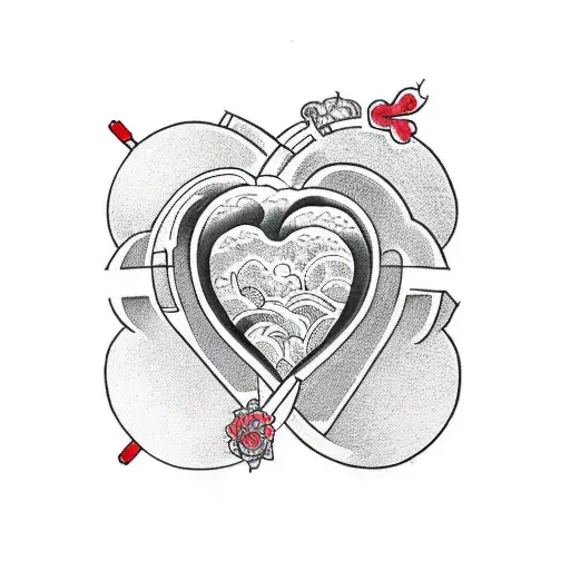 a heart with P and J inside with another small heart with P inside it tattoo design idea