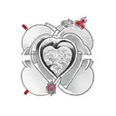 a heart with P and J inside with another small heart with P inside it tattoo design idea