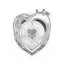 a heart with P and J inside with another small heart with P inside it tattoo design idea