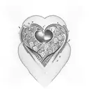 a heart with P and J inside with another small heart with P inside it tattoo design idea