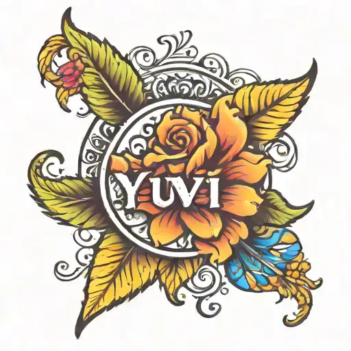 my name "yuvi" with ☀️ emoji tattoo design idea