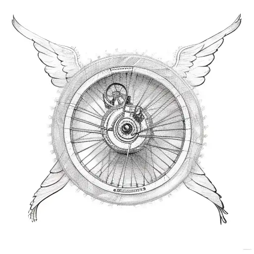 A bike wheel with wings tattoo design idea