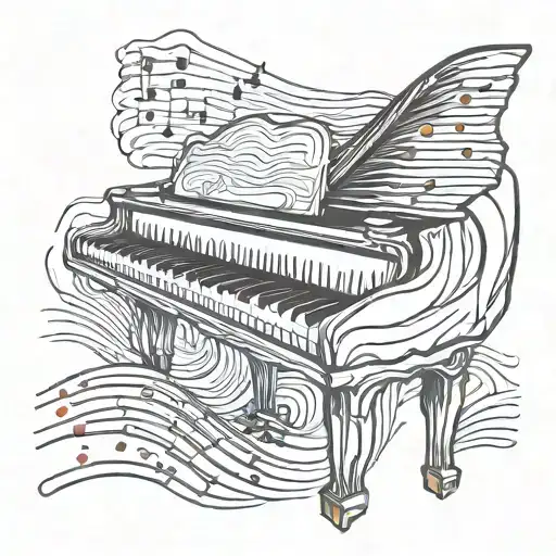 A sketch style tattoo of a piano key morphing into a digital waveform tattoo design idea