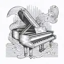 A sketch style tattoo of a piano key morphing into a digital waveform tattoo design idea