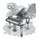 A sketch style tattoo of a piano key morphing into a digital waveform tattoo design idea