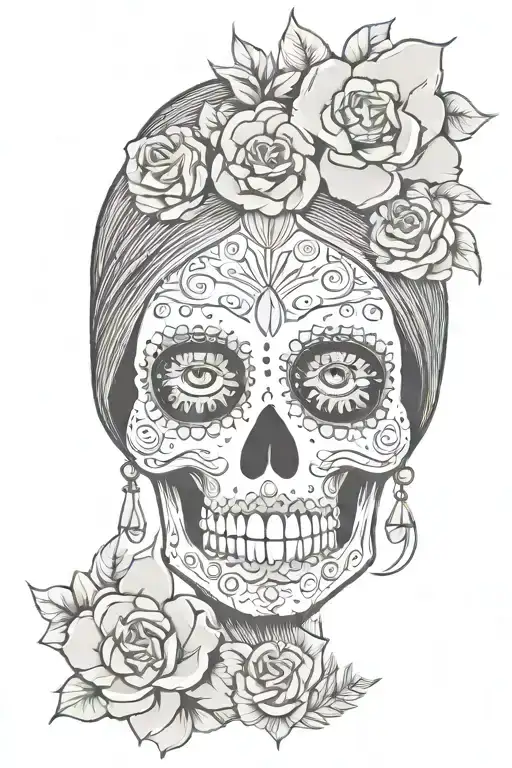 girl Mexican skull tattoo design idea