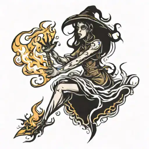 witch burning at stake tattoo design idea