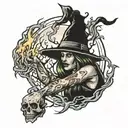 witch burning at stake tattoo design idea
