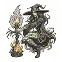 witch burning at stake tattoo design idea