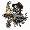 witch burning at stake tattoo design idea