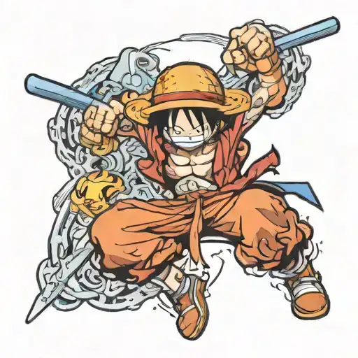 Combine elements from One Piece, Demon Slayer, and Dragon Ball Z to create a unique anime crossover tattoo design tattoo design idea
