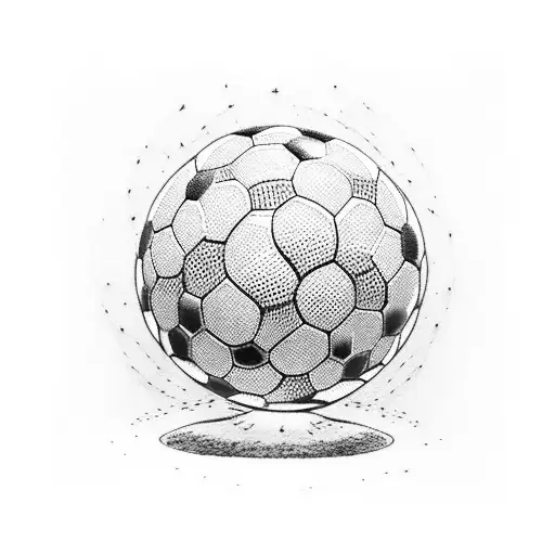 A dotwork tattoo of a soccer ball transforming into a gargoyle tattoo design idea