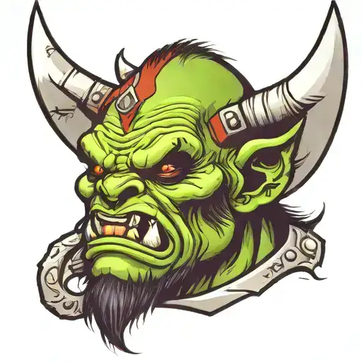 Decapitated orc head with mace and axe tattoo design idea