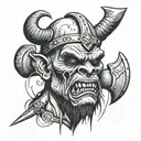 Decapitated orc head with mace and axe crossed underneath tattoo design idea