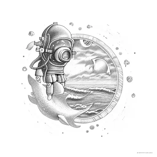 ocean or an astronaut but I'm heartbroken and alone tattoo design idea