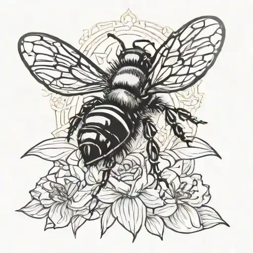 honey bee and fire tattoo design idea