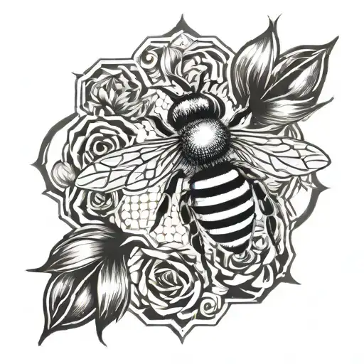 honey bee and fire flames tattoo design idea