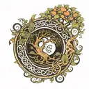 ouroboros figure 8 with tree of life in the circles tattoo design idea