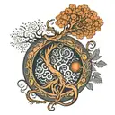 ouroboros figure 8 with tree of life in the circles tattoo design idea