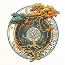 ouroboros figure 8 with tree of life in the circles tattoo design idea