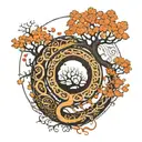 ouroboros figure 8 with tree of life in the circles tattoo design idea