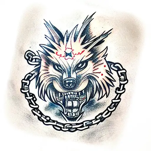 fenrir engaging chains tattoo design idea