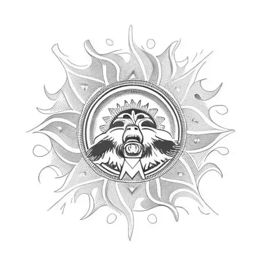 samoa, sun, bear, full arm tattoo design idea