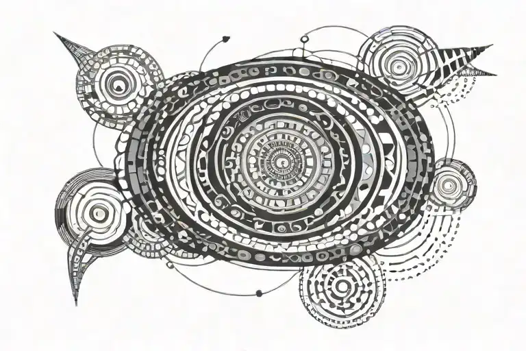 Aboriginal style, dot art, concentric circles, straight dark lines, arm band tattoo design idea