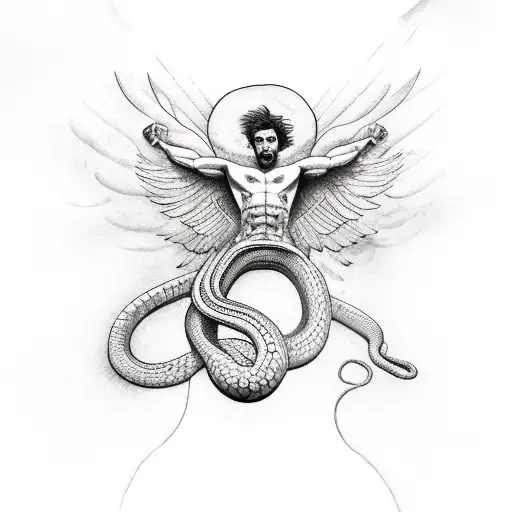 falling Icarus with snake wrapped around one arm tattoo design idea