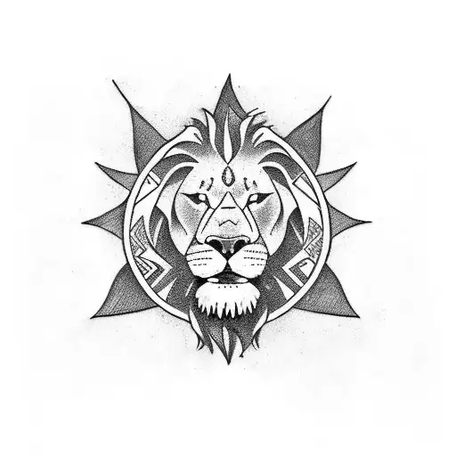 Dominican themed tattoo including taino symbols, a lion, the beach and a the flag tattoo design idea
