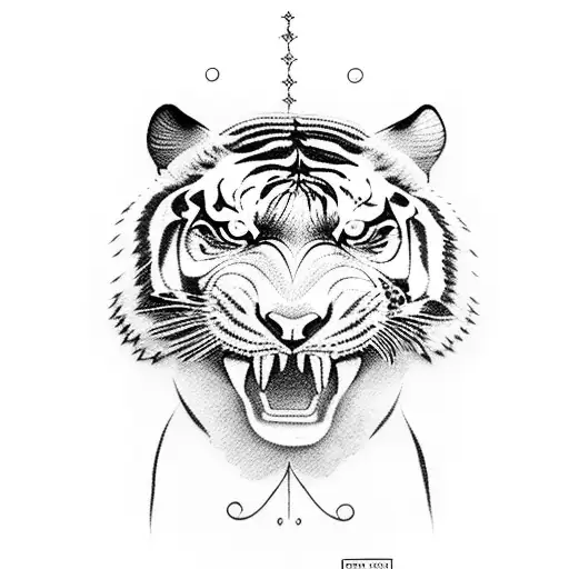 Imagine a captivating tattoo featuring a majestic tiger surrounded by delicate flowers. This design incorporates the str tattoo design idea