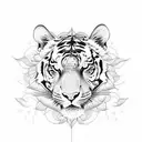 Imagine a captivating tattoo featuring a majestic tiger surrounded by delicate flowers. This design incorporates the str tattoo design idea