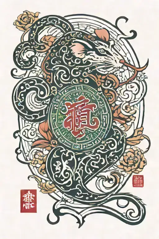 mah jong tile, Chinese, name, sleeve, zodiac rat tattoo design idea