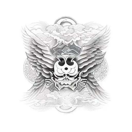 wings of devil with ravean tattoo design idea