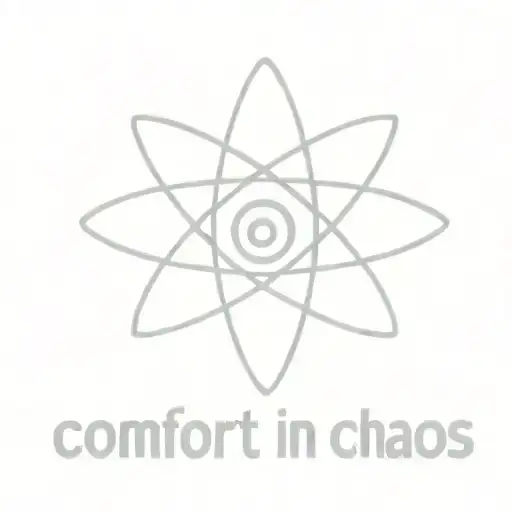 simple starlike Atom symbol with the phrase 'Comfort in Chaos' tattoo design idea