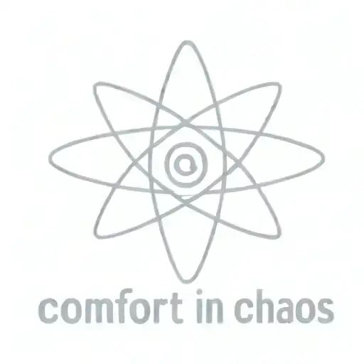 simple starlike Atom symbol with the phrase 'Comfort in Chaos' tattoo design idea