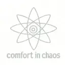 simple starlike Atom symbol with the phrase 'Comfort in Chaos' tattoo design idea
