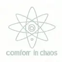 simple starlike Atom symbol with the phrase 'Comfort in Chaos' tattoo design idea
