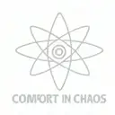 simple starlike Atom symbol with the phrase 'Comfort in Chaos' tattoo design idea