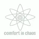 simple starlike Atom symbol with the phrase 'Comfort in Chaos' tattoo design idea
