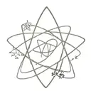 simple starlike Atom symbol with the phrase 'Comfort in Chaos' tattoo design idea