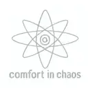 simple starlike Atom symbol with the phrase 'Comfort in Chaos' tattoo design idea