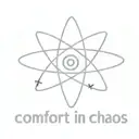simple starlike Atom symbol with the phrase 'Comfort in Chaos' tattoo design idea