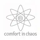 simple starlike Atom symbol with the phrase 'Comfort in Chaos' tattoo design idea