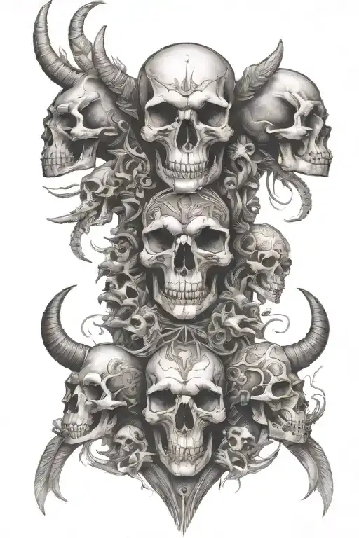 Totem pole of animal skulls representing dark periods tattoo design idea