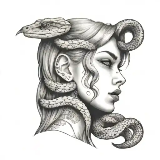 3 girl face profile and snake  tattoo design idea
