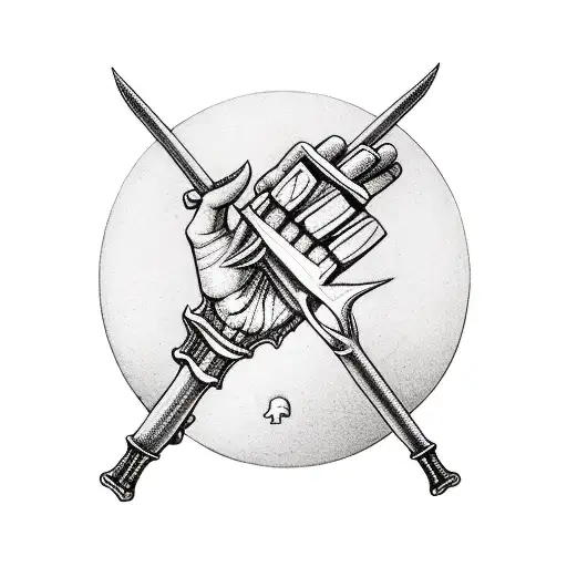 justice tarot card, skeleton hand holding scales of justice inside card tattoo design idea